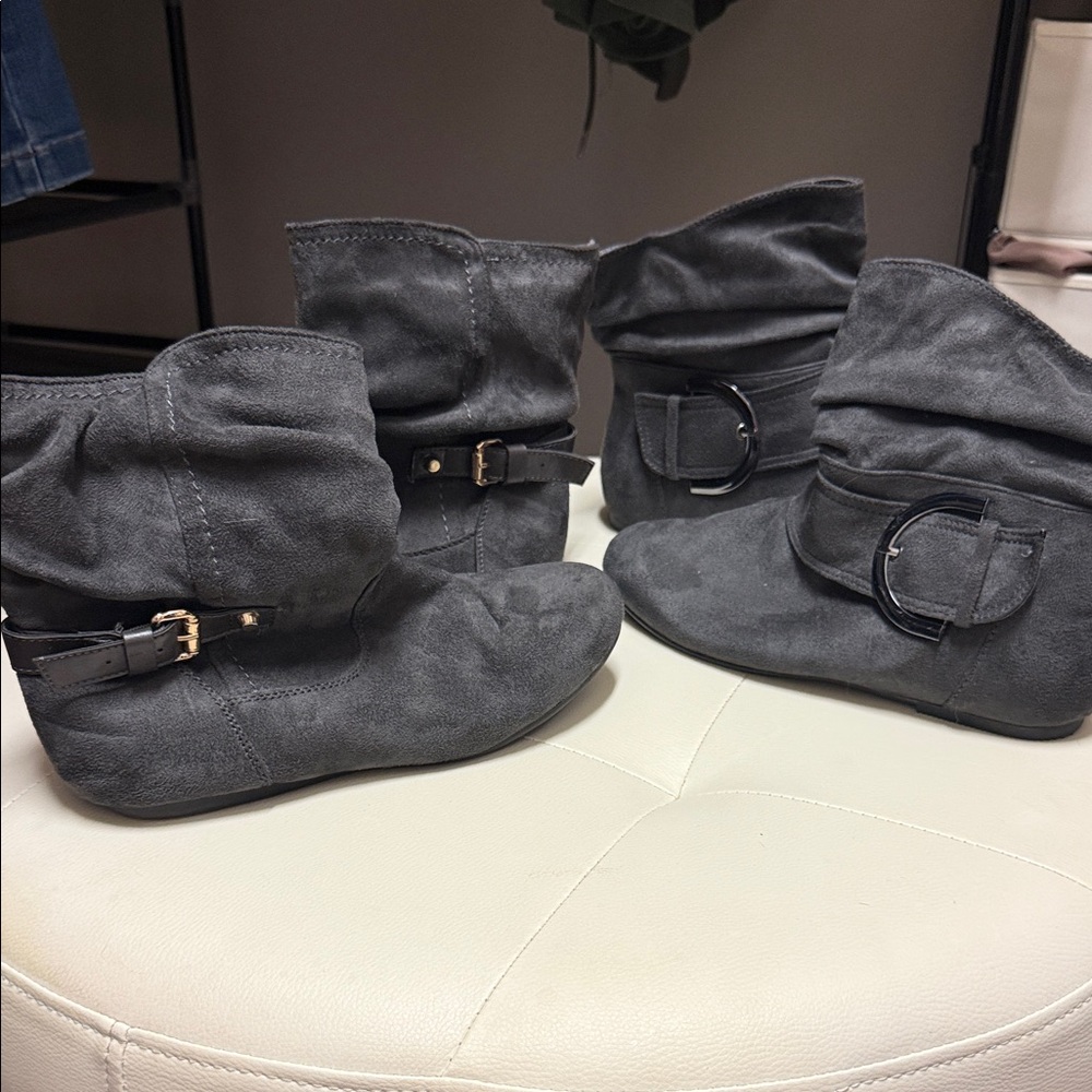 Global Win & Top Moda Gray Suede Ankle Boots with Buckle - 2 pair sz 8